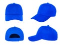 Blank blue baseball cap 4 view on white background Royalty Free Stock Photo