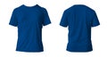 Blank blue clean t-shirt mockup, isolated, front view. Empty tshirt model mock up. Clear fabric cloth for football or style outfit Royalty Free Stock Photo