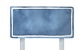 Blank blue colored road sign, front view. One single object, rectangular shape, artistic stains and brush strokes. Royalty Free Stock Photo