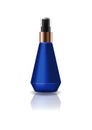 Blank blue cone shape cosmetic bottle with pressed spray head for beauty or healthy product.