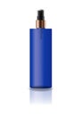 Blank blue cosmetic cylinder bottle with pressed spray head for beauty or healthy product.