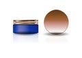 Blank blue cosmetic round jar with copper lid for beauty or healthy product.