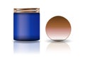 Blank blue cosmetic round jar with copper lid in high size.