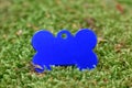 Blank blue Dog Tag on the green grass Royalty Free Stock Photo