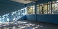 Blank blue empty room with sunlight and leaf shadows Royalty Free Stock Photo