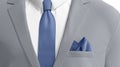 Blank blue folded pocket square in gray classic suit mockup
