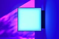 Blank Blue Illuminated Foursquare Signboard Mock up on Neon Pink And Blue Background With Shadows. 3d rendering