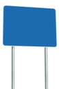 Blank Blue Road Sign Isolated Large Perspective Copy Space White Frame Roadside Signpost Signboard Pole Post Empty Traffic Signage Royalty Free Stock Photo