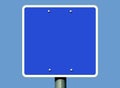 blank blue square metal plate traffic road sign raster image with white border