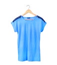 Blank blue t-shirt on wooden hanger Royalty Free Stock Photo