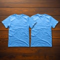 Blank Blue TShirt Mockup Front Back on Rustic Wood Royalty Free Stock Photo