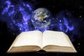 Blank book with the earth in the orion and space