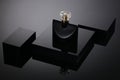 Blank Bottle Cosmetics on crystal black square podium background