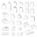 Blank boxes and bags, various shapes, vector Royalty Free Stock Photo