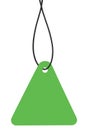 Blank Bright Green Cardboard Sale Tag And String, Empty Price Label Triangle Badge Background, Vertical Hanging Isolated Macro