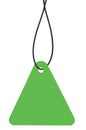 Blank Bright Green Cardboard Sale Tag And String, Empty Price Label Triangle Badge Background, Vertical Hanging Isolated Macro