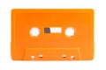 Blank bright reflective orange fancy neon retro old audio cassette tape, object isolated on white, cut out Vintage colorful neon Royalty Free Stock Photo