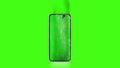 Blank broken phone mockup with cracked screen and fume on chroma key