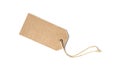 Blank brown cardboard price tag or label tag with thread isolat Royalty Free Stock Photo