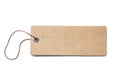 Blank brown cardboard price tag or label with thread isolated