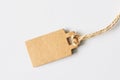 Blank brown cardboard price tag, sale tag, gift tag, address label on white background Royalty Free Stock Photo