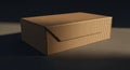 Blank Corrugated Cardboard Box, Brown Kraft Paper Packaging on Dark Background with Dramatic Lighting Royalty Free Stock Photo