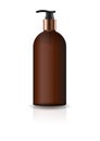 Blank brown cosmetic round bottle with pump head.