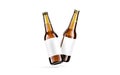 Blank brown glass beer bottle white label mockup, no gravity