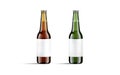 Blank brown and green glass beer bottle white label mockup Royalty Free Stock Photo