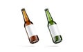 Blank brown and green glass beer bottle white label mockup