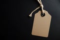 Blank brown kraft paper tag with jute string on black background Royalty Free Stock Photo