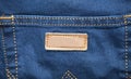 Blank brown leather label on blue jeans Royalty Free Stock Photo
