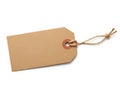 Blank brown paper tag with string attached isolated on white background Royalty Free Stock Photo