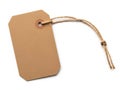 Blank brown paper tag with string attached isolated on white background Royalty Free Stock Photo