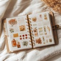 Blank Bullet Journal with Clips Placed on Linen Surface Featuring Soft Neutral Lighting and Ample Copy Space Royalty Free Stock Photo