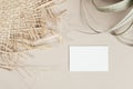 Blank business card decorated with woven and dried grass Royalty Free Stock Photo