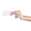 Blank business card in a female hand Royalty Free Stock Photo