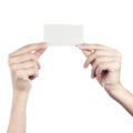 Blank business card in a female hand. Concept Royalty Free Stock Photo