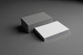 Blank business cards on grey background. 3d render illustration. Royalty Free Stock Photo