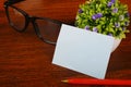 Blank business cards with pen and glasses Royalty Free Stock Photo