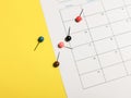Blank calender with thumbtack. Business organizer, reminder or holiday plan concept.