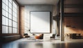 Blank canvas in chic urban loft with exposed brick walls and large windows, minimalist modern decor