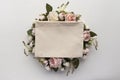 Blank canvas makeup zip bag on a floral wreath mockup Royalty Free Stock Photo