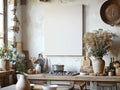 Blank canvas mockup in the rustic kitchen interior Royalty Free Stock Photo