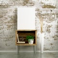 Blank Canvas Mockup on table cabinet Royalty Free Stock Photo