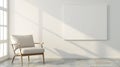 Blank canvas on a wall with sunlight and chair Royalty Free Stock Photo