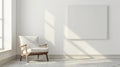 Blank canvas on a wall with sunlight and chair Royalty Free Stock Photo