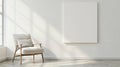 Blank canvas on a wall with sunlight and chair Royalty Free Stock Photo