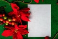 Blank card with Christmas decorations and poinsettia Royalty Free Stock Photo