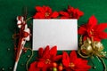 Blank card with Christmas decorations and poinsettia Royalty Free Stock Photo